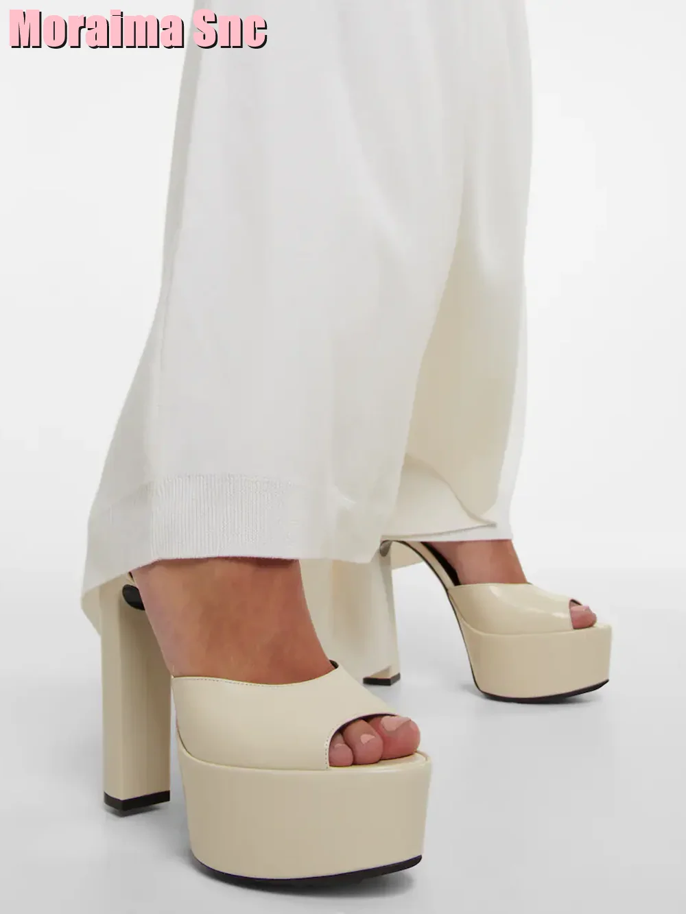 Women Shoes Model - Peep Parker-Sandales à plateforme en cuir