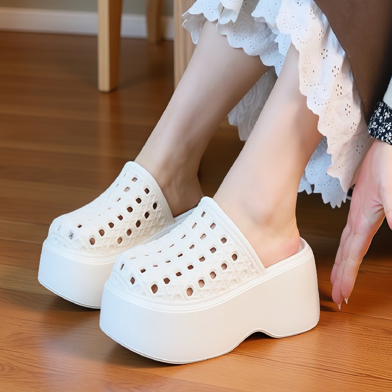 Women Shoes Model - Mules compensées épaisses à plateforme de