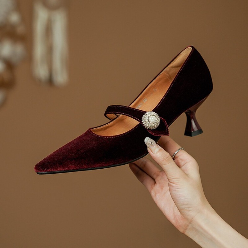 Vin rouge bout pointu Mary Jan - Women Shoes Size avis et prix